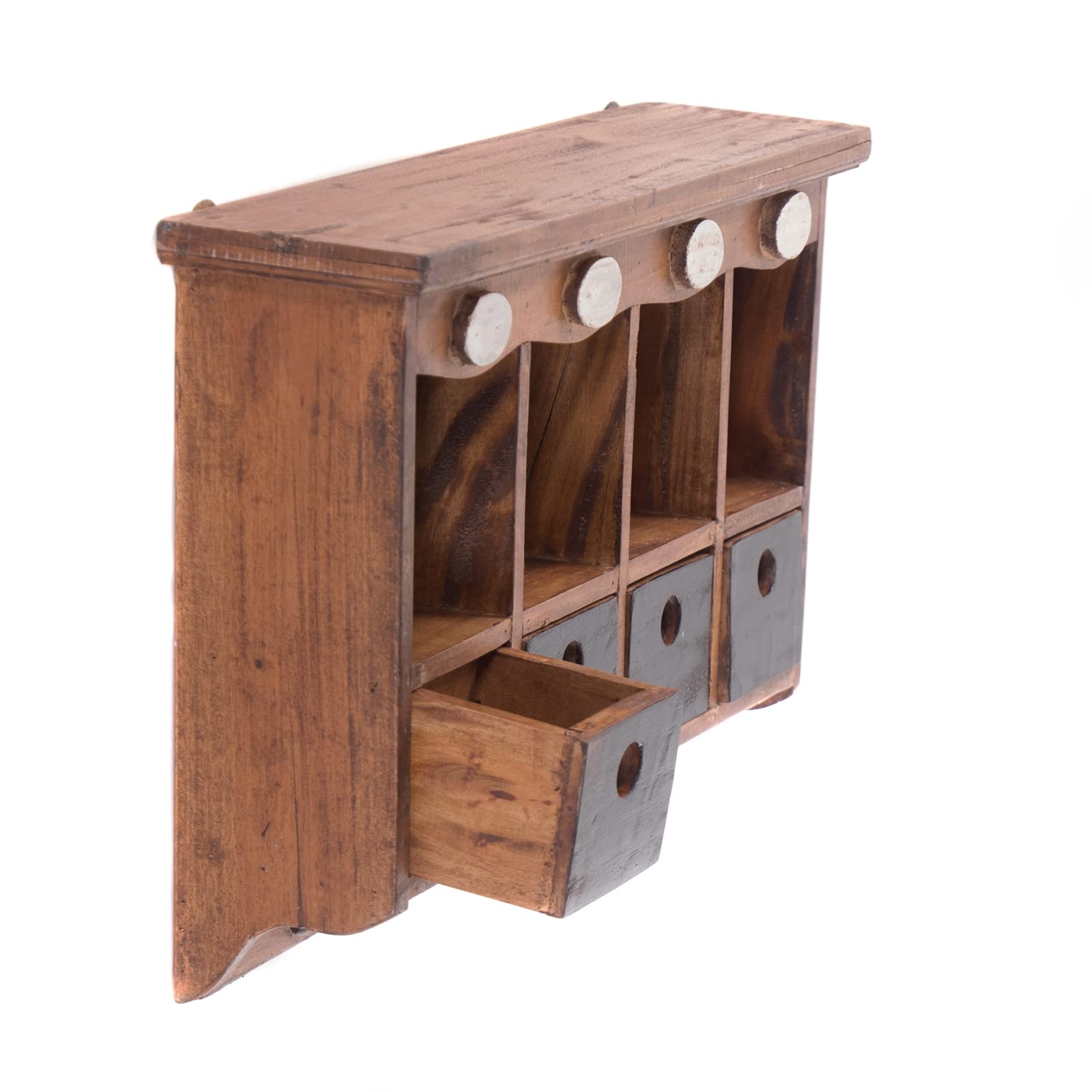 DESIGN DELIGHTS WANDREGAL Luna | Mahagoni Holz, 60 cm, mit schwarzen Schubladen und Haken | Vintage Hängeregal, Holzregal, Küchenregal, Wandschrank