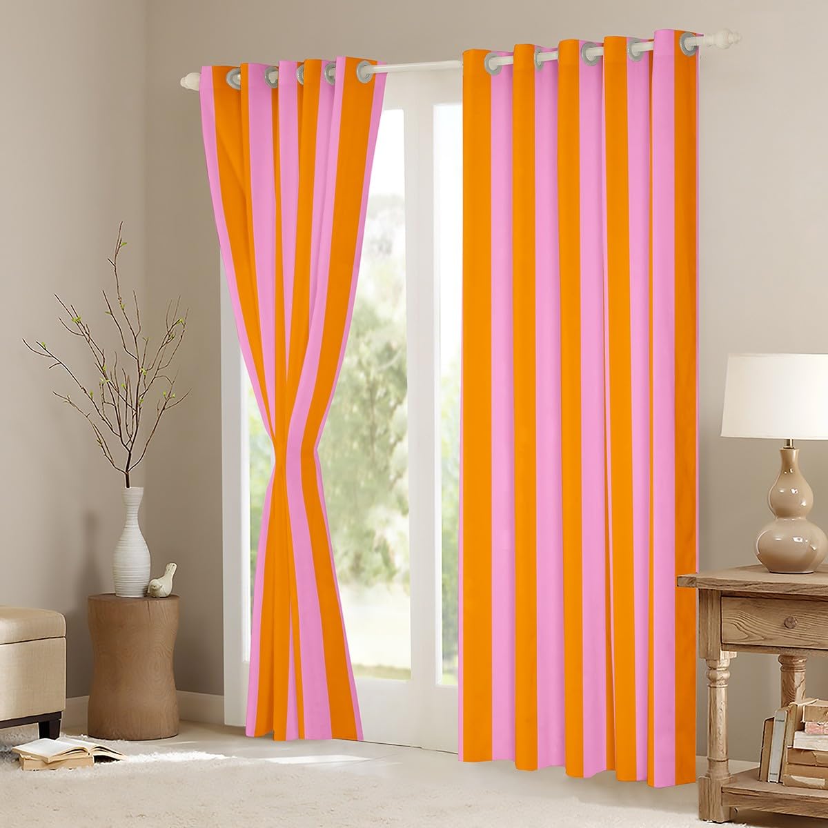 Homemissing Kinder Rosa Orange Vorhänge 245x140cm Abstrakt Blickdichte Vorhänge für Jungen Mädchen Teenager Schlafzimmer Dekor Streifen Gardinen Frauen Männer Geometrische