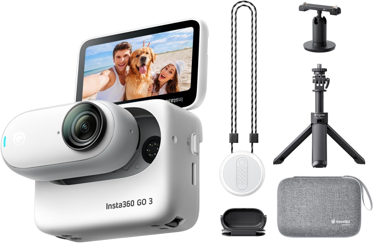 Insta360 GO 3 Vlog カメラ 128GB トラベルキット-小型 軽量 ポータブル アクションカメラ ハンズフリーPOV撮影 どこにでもマウント 手ブレ補正 リモートプレビュー対応 防水 旅行 スポーツ Youtuber・Vlogger向き 手持ちカメラ ホワイト