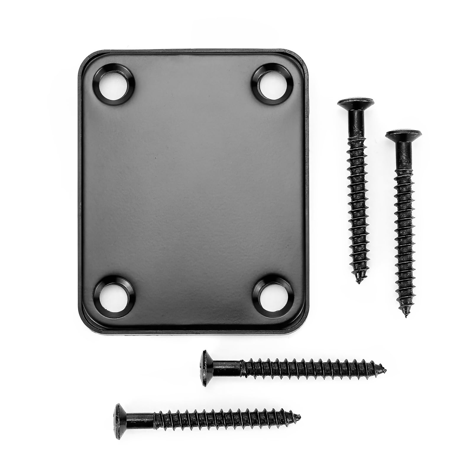 Universal Black Guitar Neck Plate, Compatible with Fender Stratocaster & Telecaster, Bass Guitar Neck Joint Replacement, Rust-Proof Chrome with 4 Mounting Screws