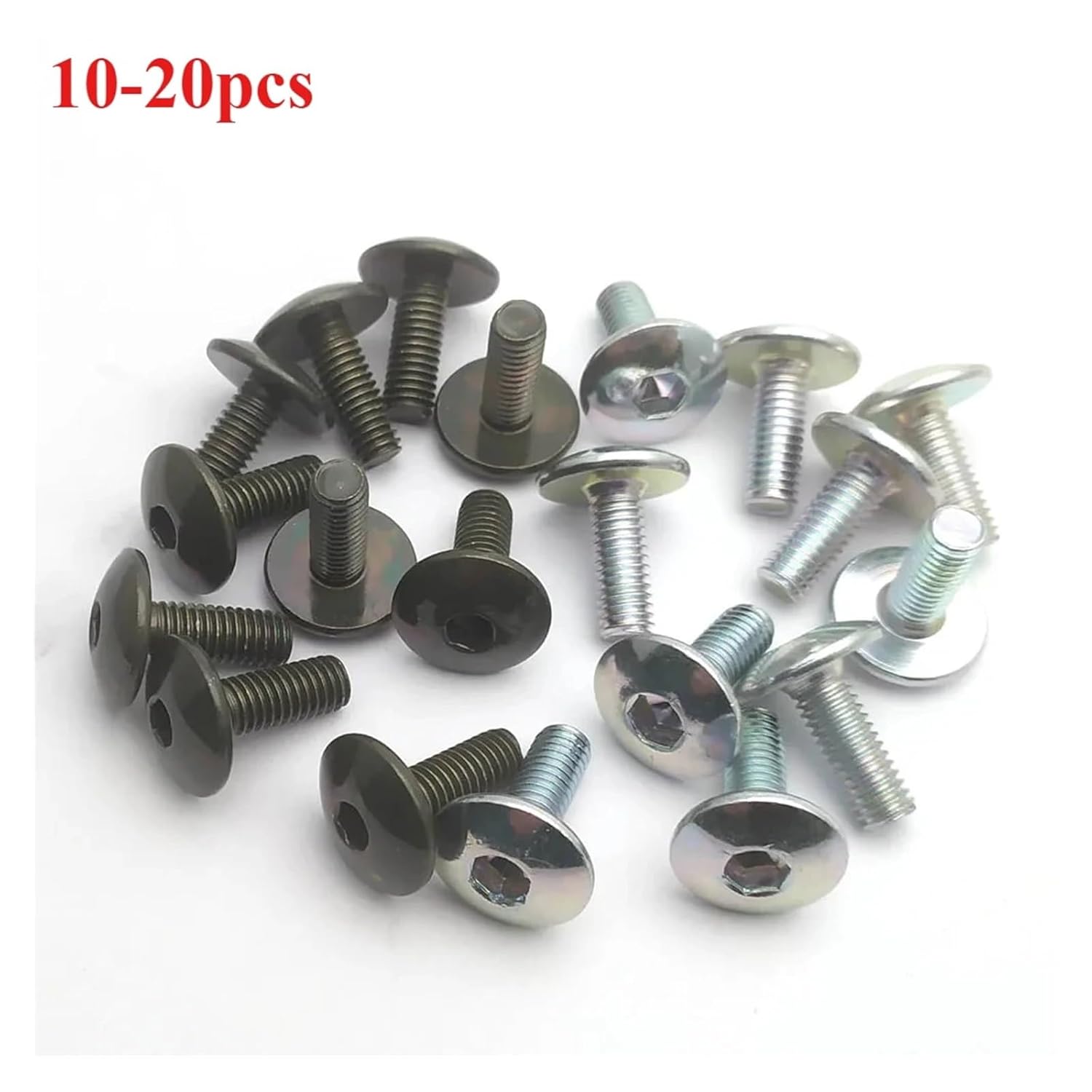 10-20pcs Big Flat Round Head Inner Hexagon Screw Bolts M6 6mm M6X16 Dark Silver for Motorcycle Scooter Moped Plastic Cover(20pcs-Silver)