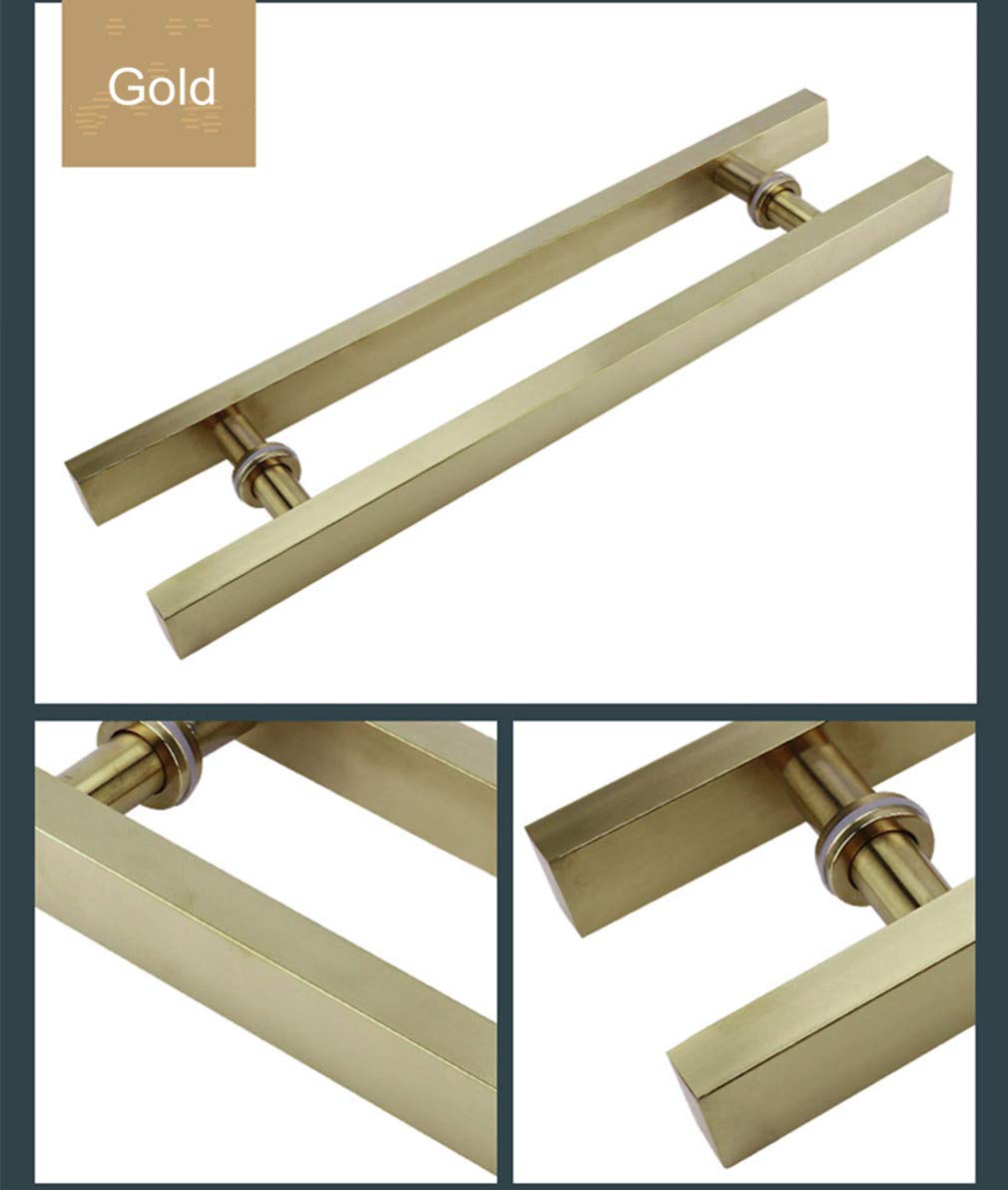 Poignée de Porte en Verre Européen,Poignée à Double Barre Latérale Lourd en Acier Inoxydable Brossé,Bouton de Porte Carrée Rétro,pour Hotel Home Club Office Magasin Barn(goldCenter 800mm)