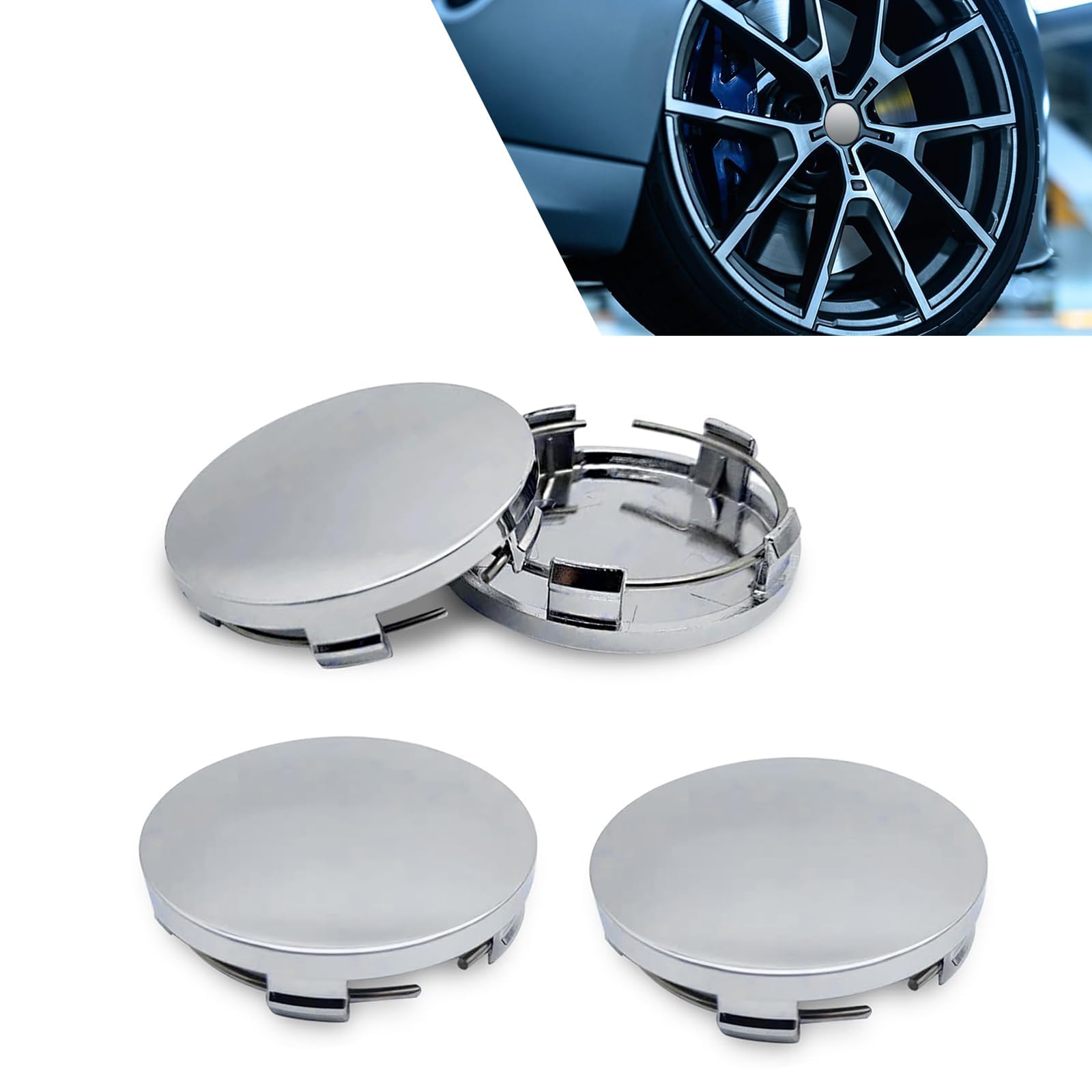 QIZUN 4Pcs Wheel Centre Caps for Volkswagen Caddy 5 SB 2020-2024, Car Rim Hub Covers Robust Waterproof Trim Styling Accessories for Enhanced Vehicle Look,Silver