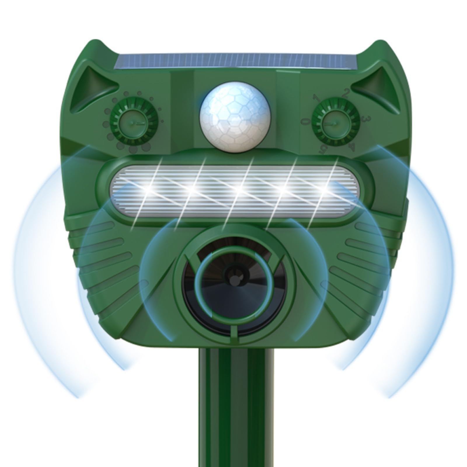 Dissuasore per gatti ad ultrasuoni, impermeabile, protezione solare con modalità di ricarica USB, deterrente animali e luce a LED, efficace contro martore, gatti, cani, uccelli, volpi e ratti.