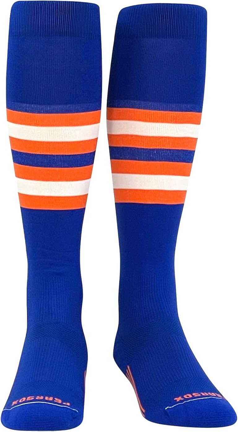 PEAR SOX Striped OTC Baseball, Softball, Football Socks (F) Royal Blue, Orange, White - Image 2