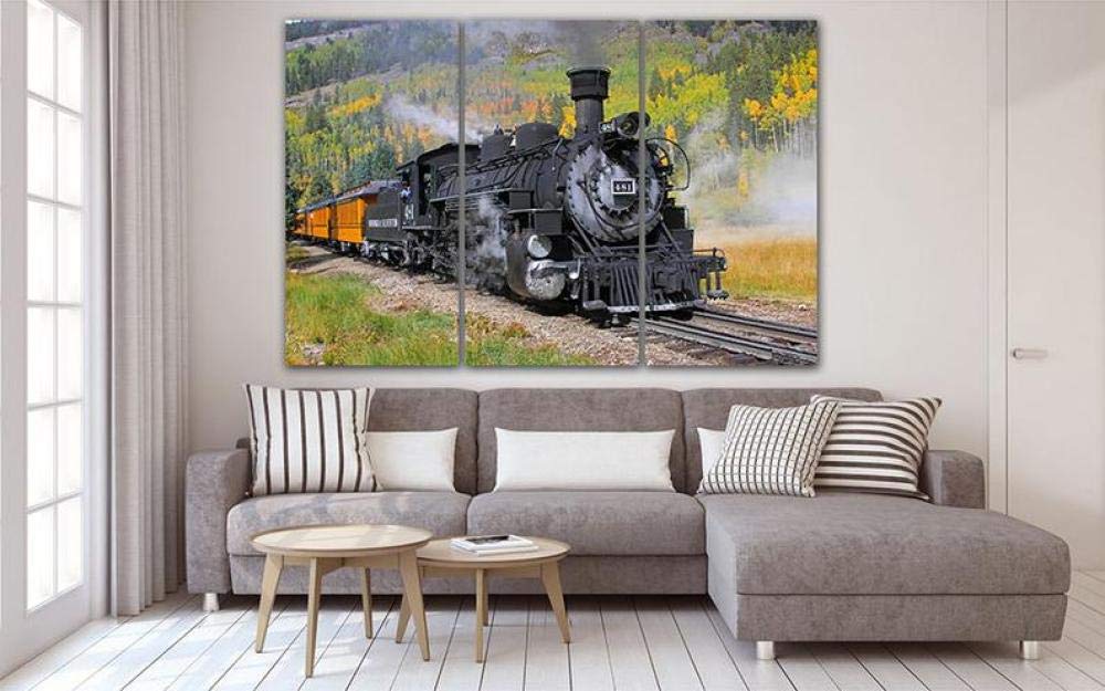 Pintura de tren de vapor tríptico en lienzo de gran formato 150x70 cm