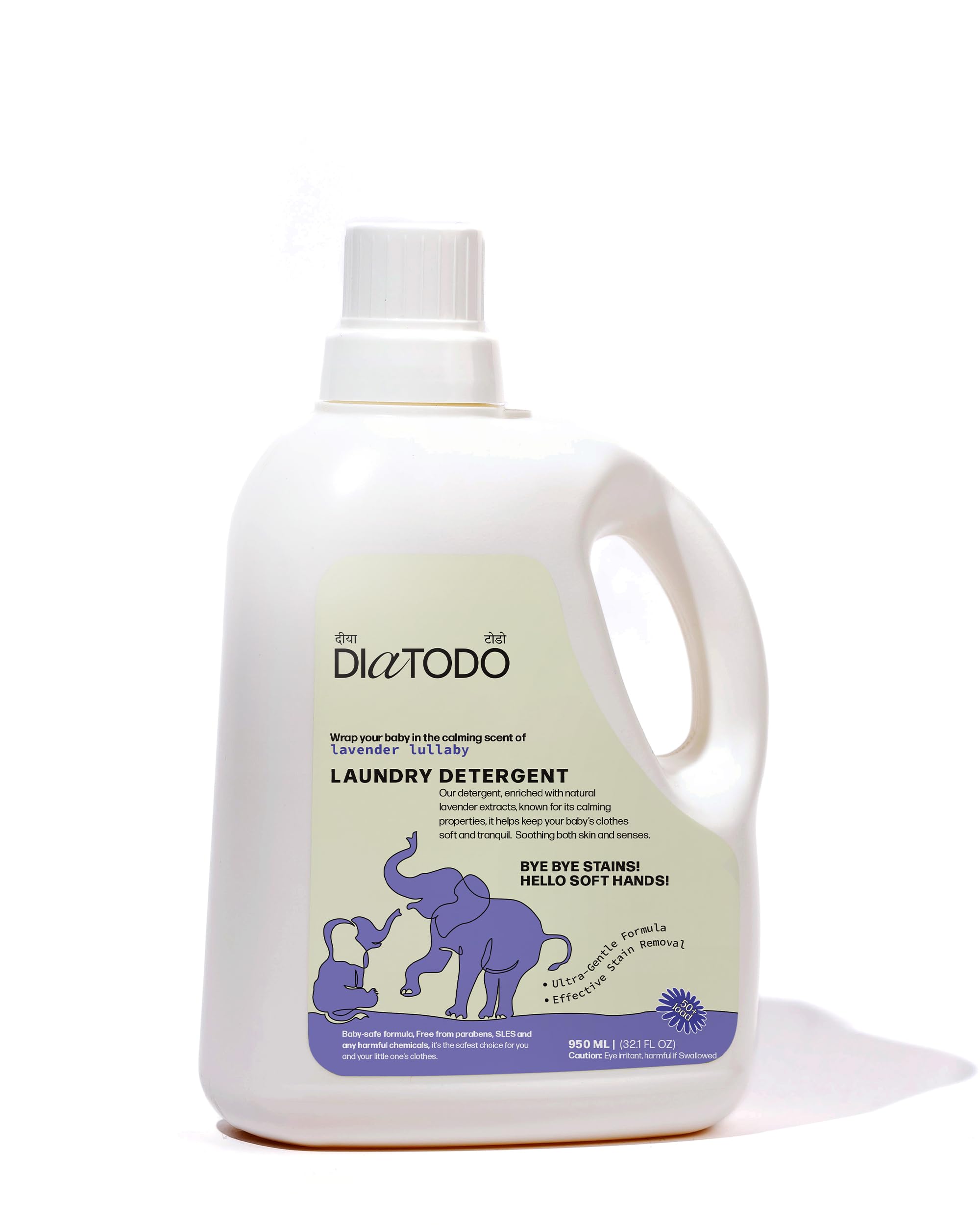 Diatodo Baby Natural Laundry Liquid Detergent lavender lullaby | Top Load, Front Load Washing Machine & Hand Wash Friendly | Non Toxic & Eco-friendly | Safe for Kids - 950 ml-image-2