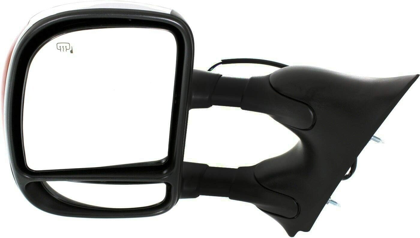 Premium Driver Side Power Operated Heated Towing Tow Mirror Chrome For Ford F-Series Super Duty F250 F350 F450 F550 1999-2007 - FO1320269 FO1320268 FO1326107