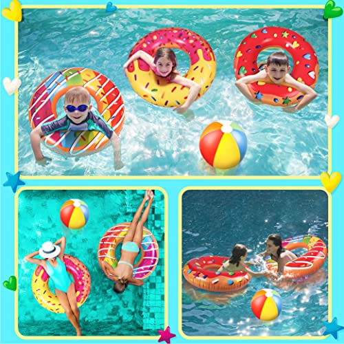 90Shine 5Pcs Donut Pool Floats Doughnut Swimming Rings With 13.5" Beach Ball- Inflatable Tubes Floaties Toys For Kids Adults #TOP1