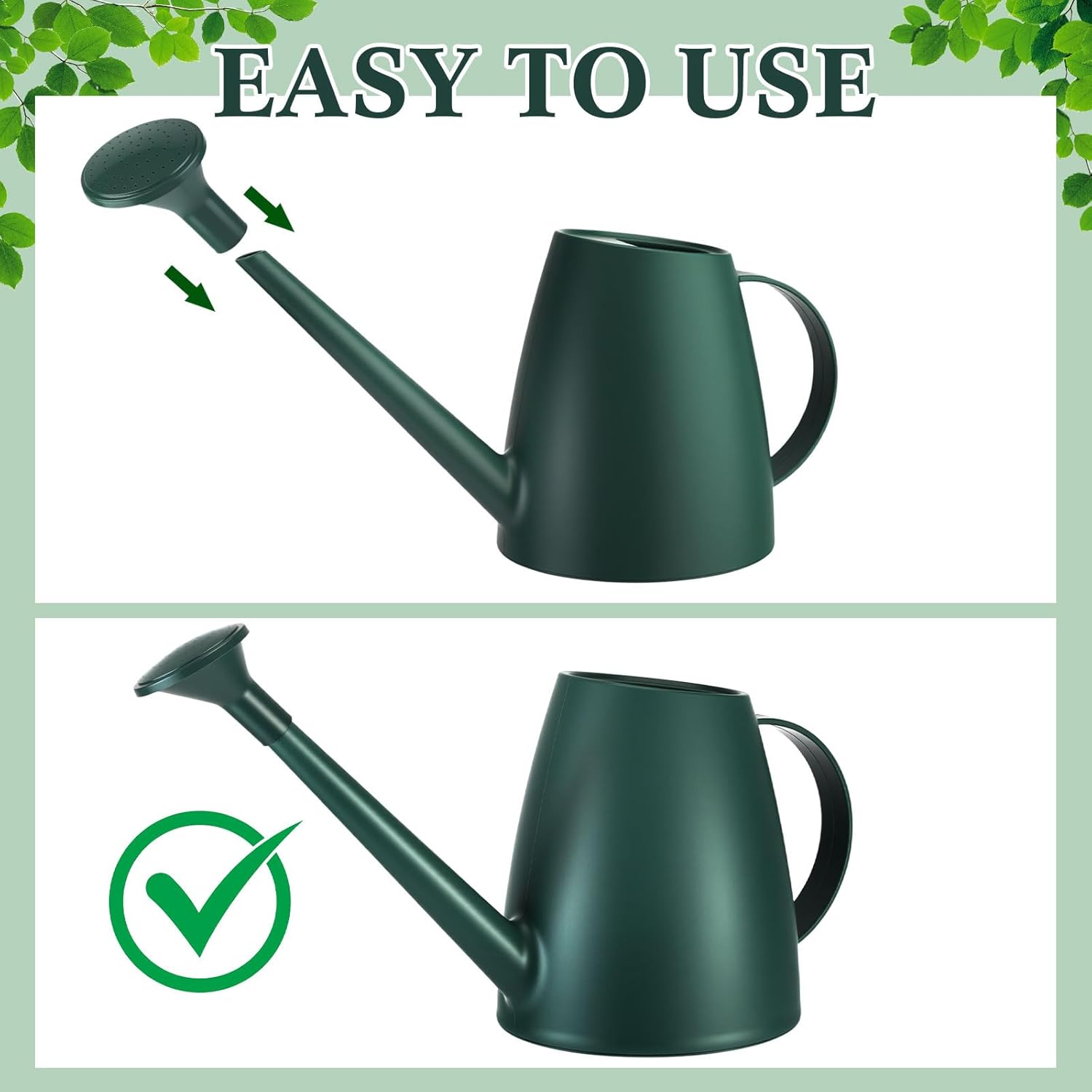 Reallnaive 6 Pcs Indoor Watering Can Set 1/2 Gallon Can 6.8 oz Spray Bottle 17 oz Squeeze Bottle Plant Watering Globes Soil Moisture Meter Small Spraying Sets for Indoor Outdoor(Dark Green)