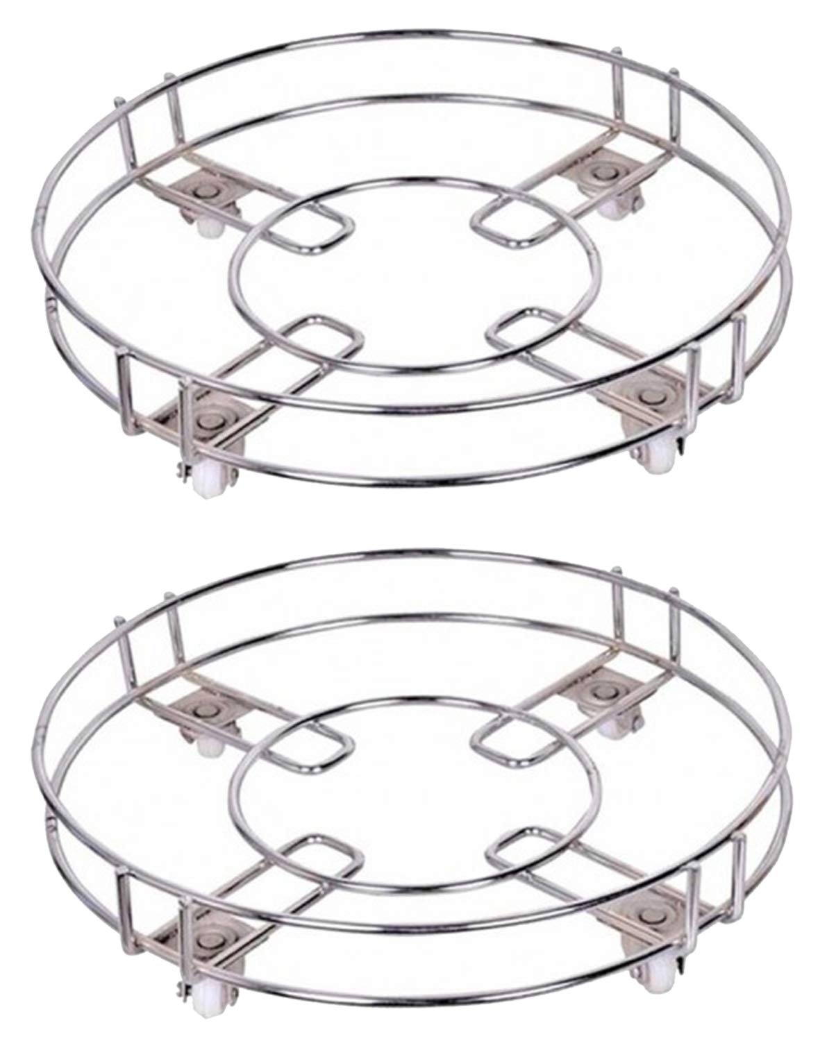 Kuber Industries Stainless Steel 2 Pieces Cylinder Trolly with 4 Wheels (Silver, CTKTC021830)