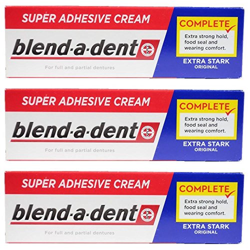 German blend-a-dent Super Denture Adhesive Cream Extra Stark ORIGINAL (Blue) 47g (3 PACK)