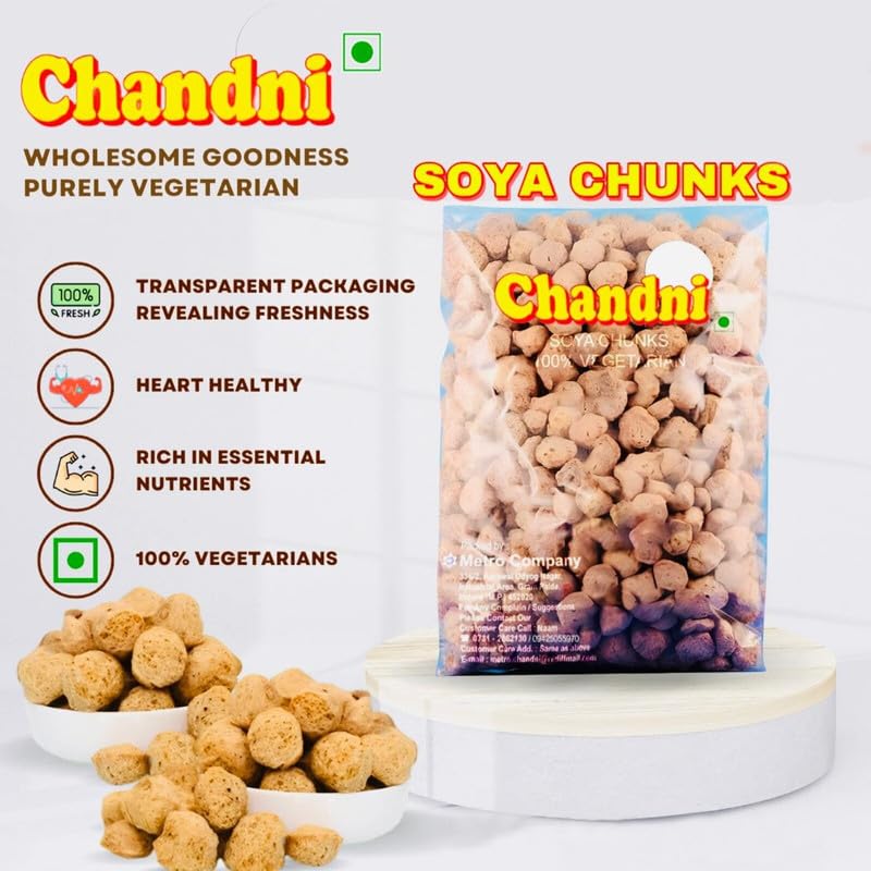 Chandni Soya Chunks Plant-Based Soya Chunks – Protein-Rich, Low Fat | Vegan Meat Substitute | Great for Weight Loss & Muscle Gain | 200gm 1