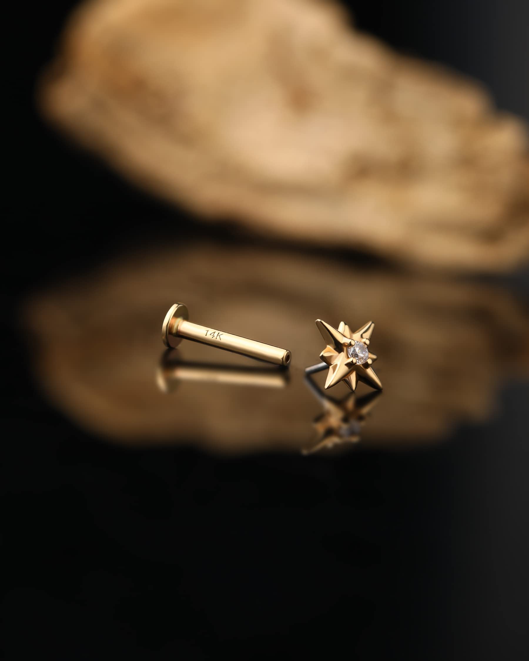 Melighting 16G Flat Back Helix Earring 14ct Gold Threadless Push-in Labret Stud Gold Tragus Earring Conch Stud Helix Piercing Jewelry Stud Earring for Women Girls