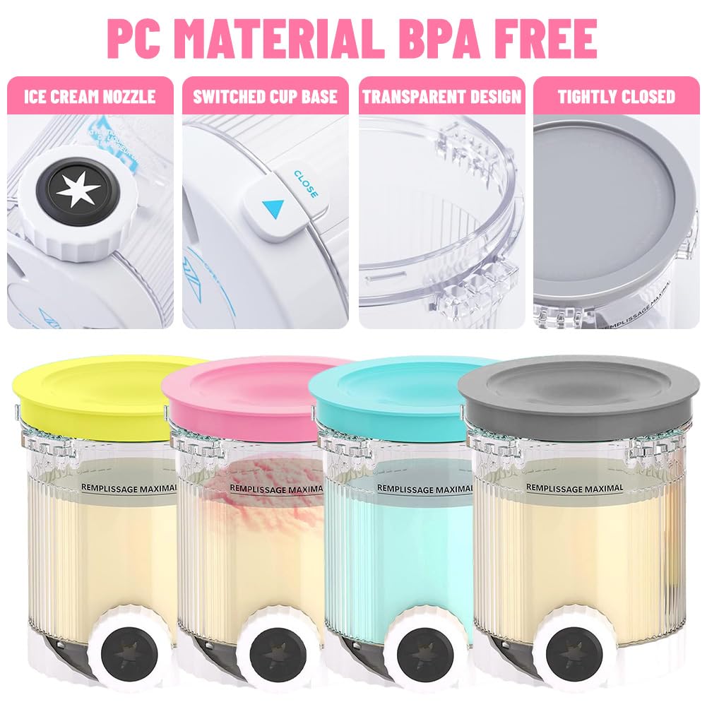 Lot de 4 récipients pour Ninja Swirl Creami 480 ml, pour série NC700 NC701EU, sans BPA, passent au lave-vaisselle, récipients à crème glacée, avec couvercle, compatibles avec les accessoires de