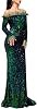 VA Women Strapless Off Shoulder Long Sleeve Backless Floor Length Feather Sequin Wedding Evening Party Maxi Dress