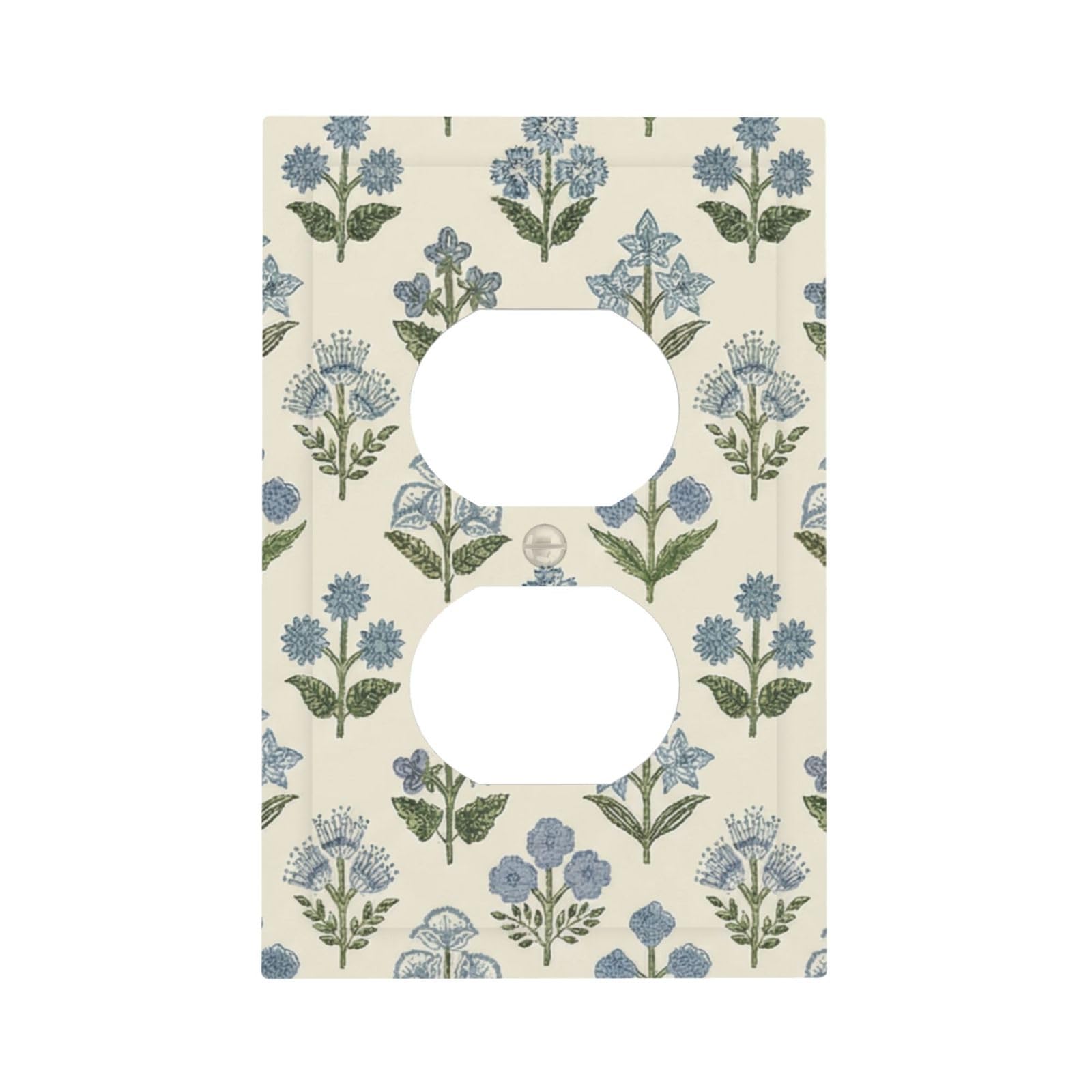 Beige Vintage Blue Floral Boho Flower Decorative 1 Gang Receptacle Outlet Cover Electrical Duplex Wall Plate Single Duplex Wall Plate Light Switch Cover