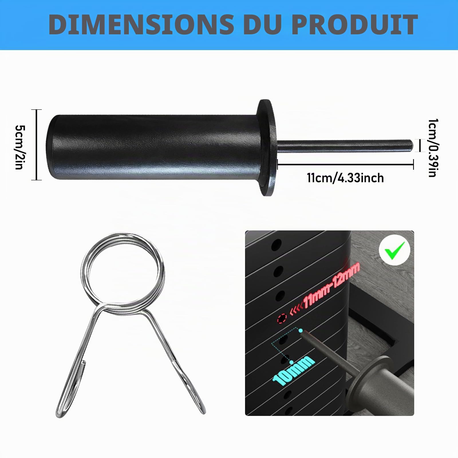 Rallonge De Goupille De Gymnastique, Goupille D'empilage De Poids, Rallonge De Broche avec Clip À Ressort, 110 * 10 Mm Extension De Poids Broches De Poids pour Machine À Empiler De Poids