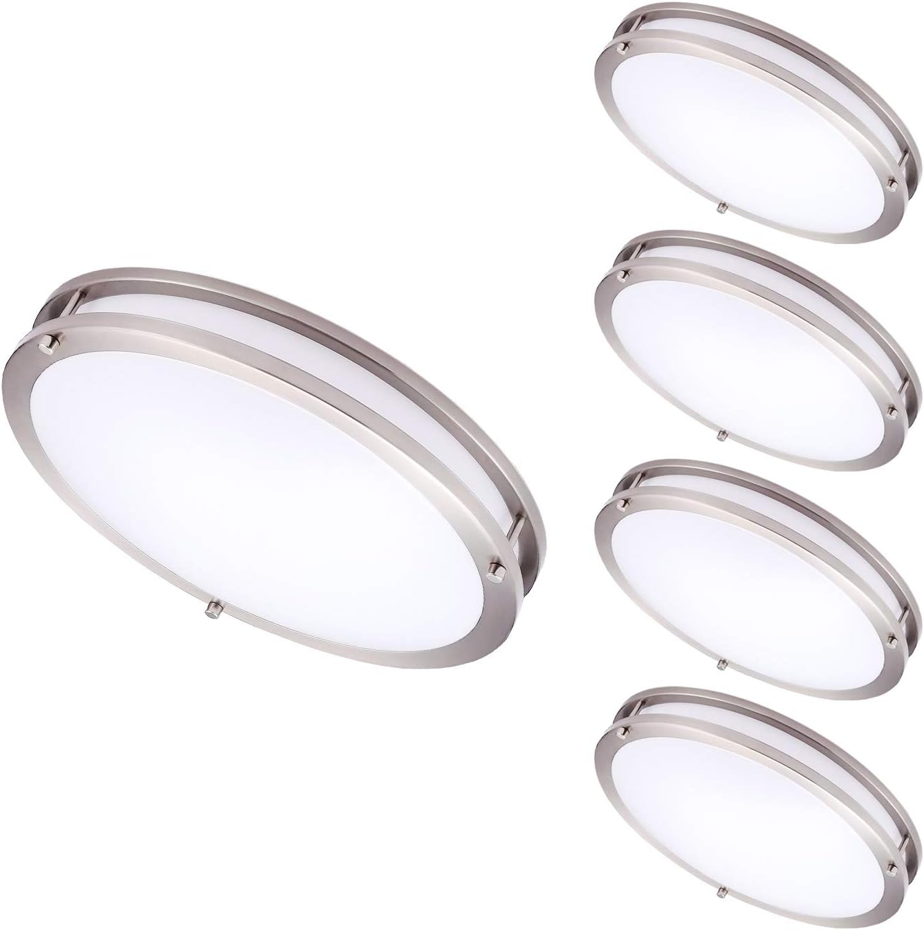 OSTWIN 16 Inch LED Flush Mount Ceiling Light, 24W (190W Equivalent), 1680 Lm, Dimmable Close to Ceiling Light Fixture for Kitchen Hallway Laundry, Brushed Nickel, 5000K, Energy Star, ETL (4 Pack)