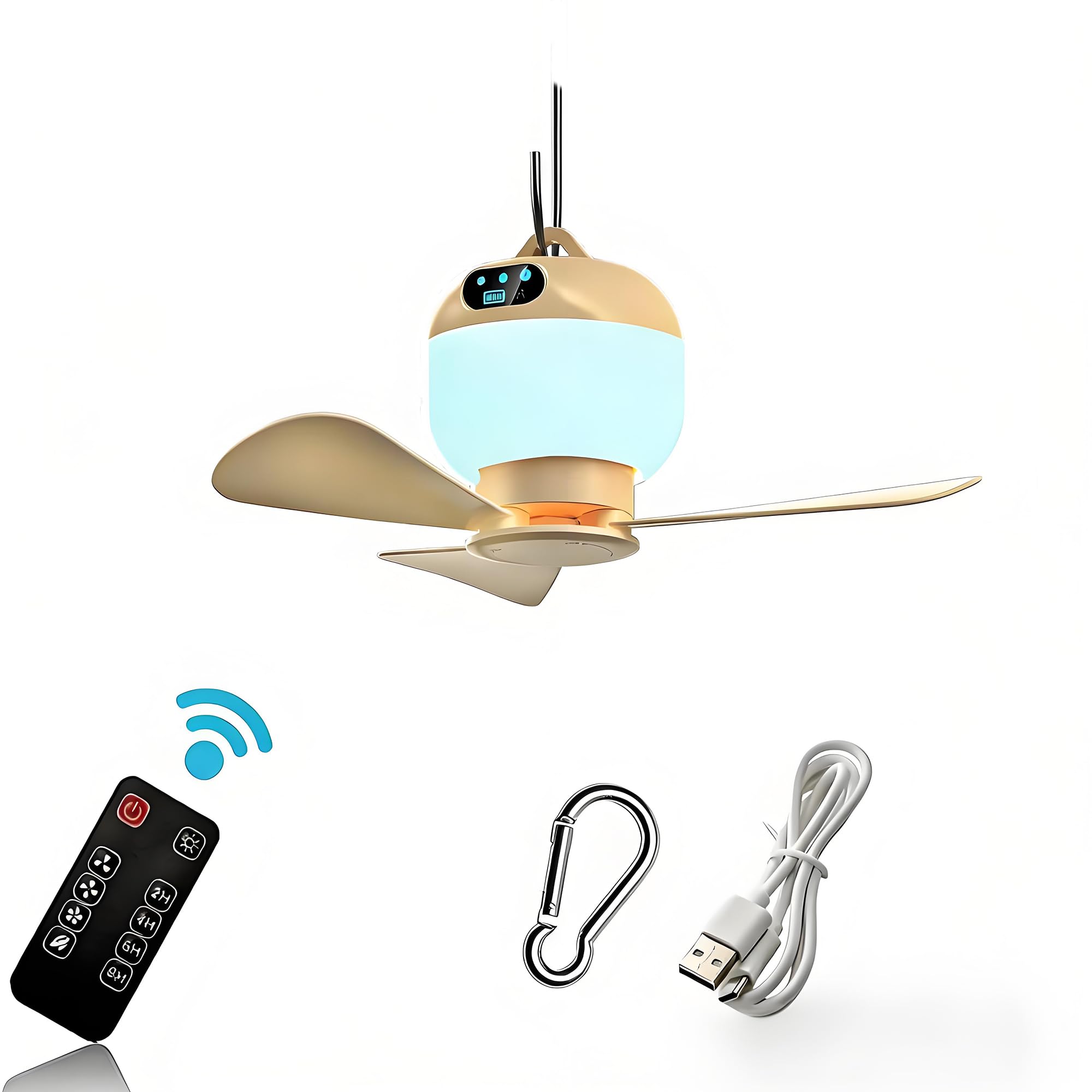 Photo 1 of [Missing Several Pieces] Negxi Tent Ceiling Fan with Light & Remote RV Camping Fan USB Rechargeable
