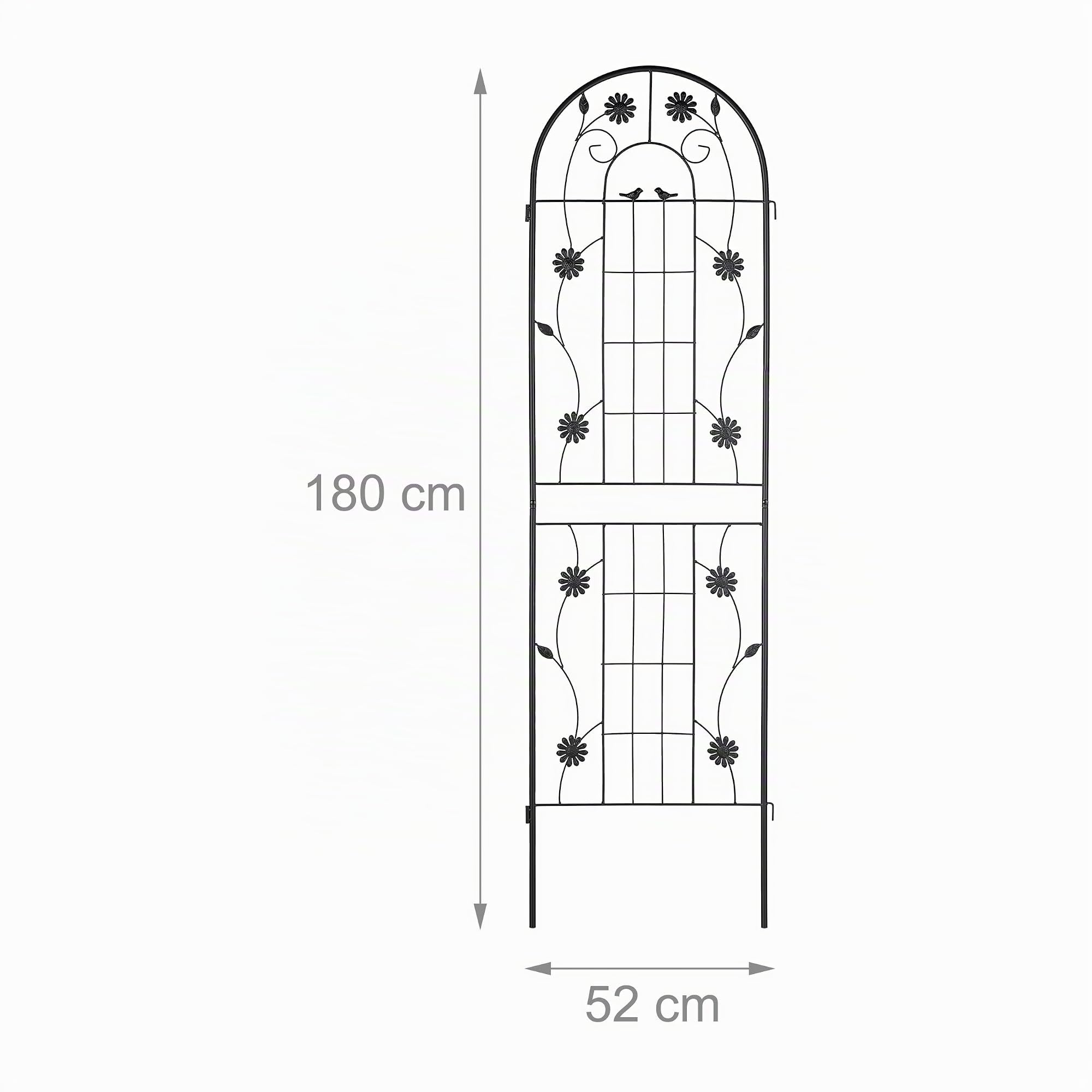 Relaxdays Soportes para Plantas, Set de 2, 180 x 50 cm, Metal, Enrejado para Enredaderas, Autónomos, con Estacas, Negro