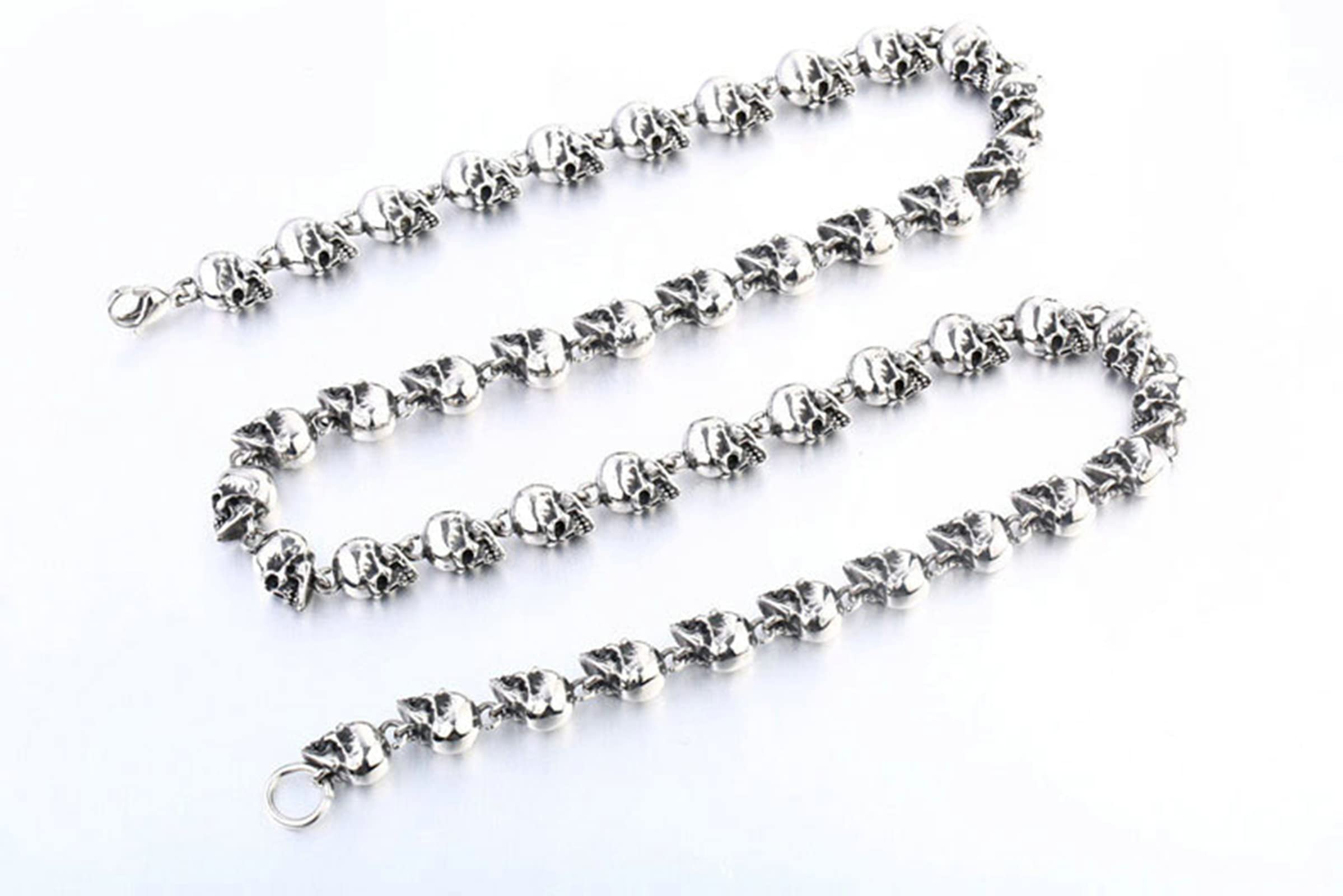 Collana a catena da uomo in acciaio inossidabile con teschio punk argento