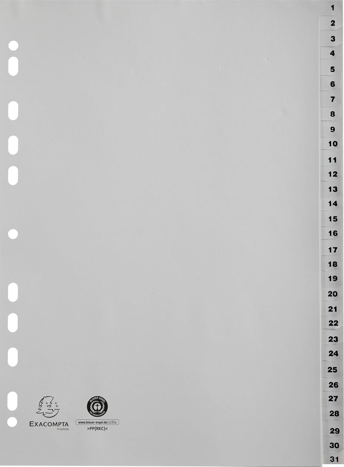 Exacompta PP Printed Indices, A4, 31 Part (1-31) - Grey