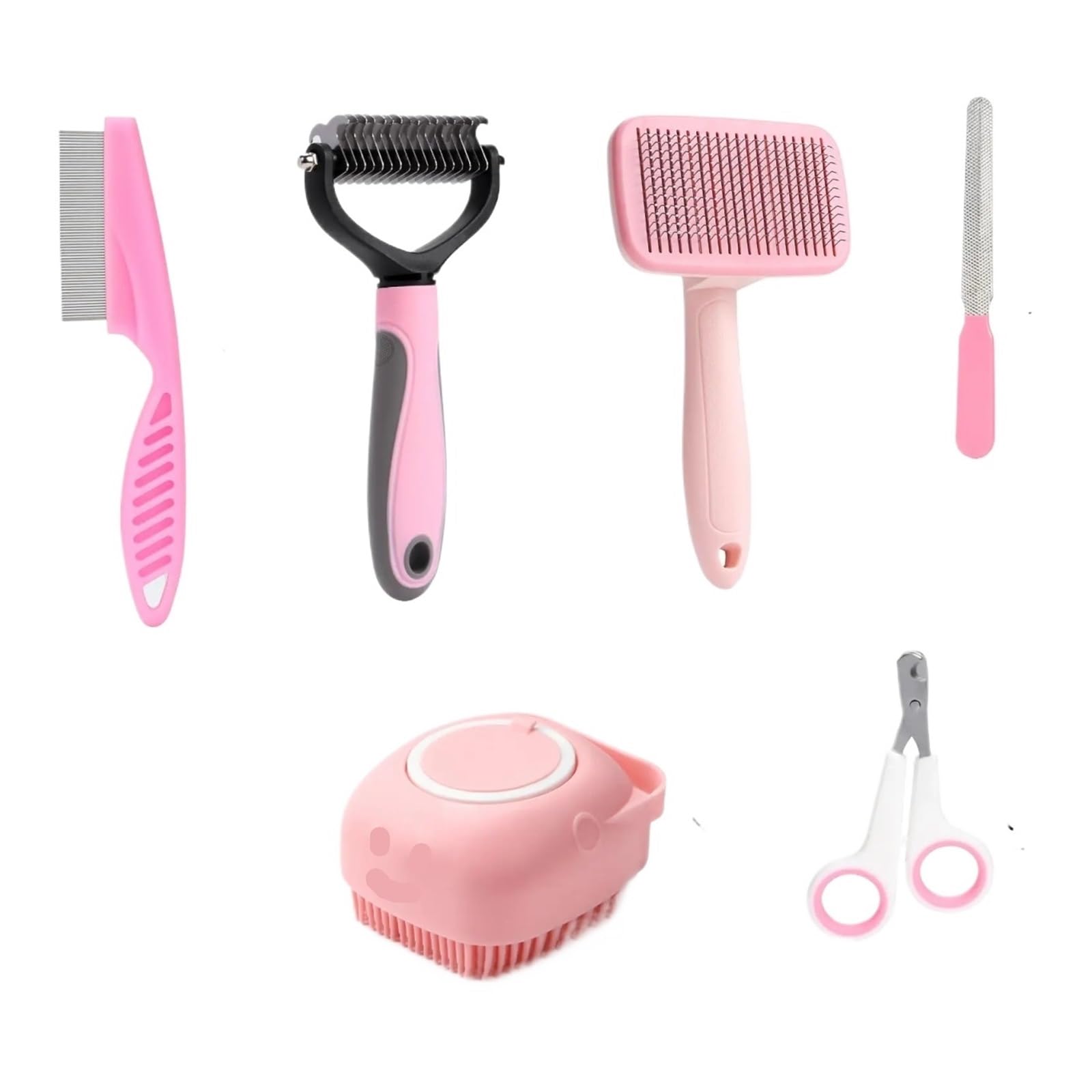 Compatible con juego de cepillo for perros 8 piezas, autolimpieza for mascotas, cortaúñas y limas, peine antipulgas, baño champú