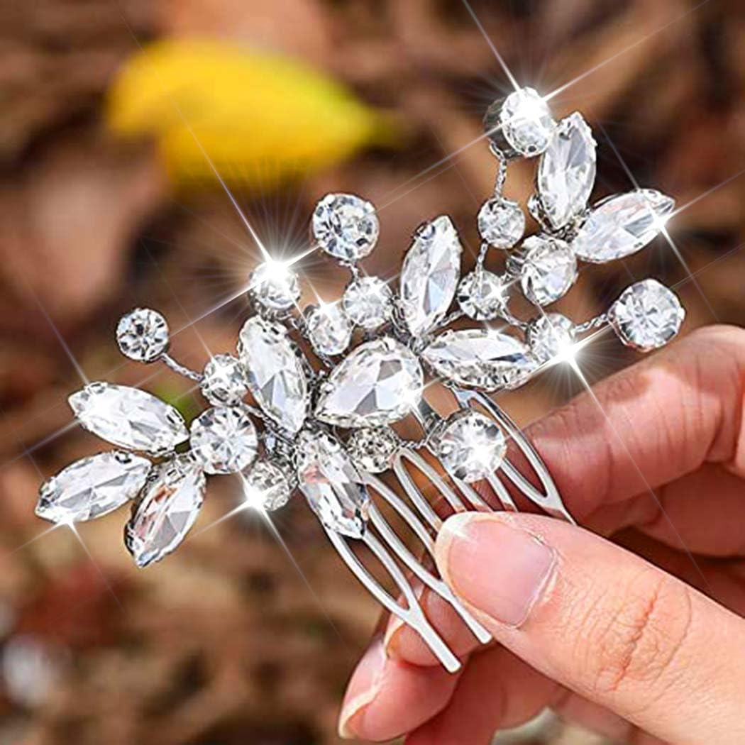 Silver Flower Bridal Hair Comb Pearl Crystal