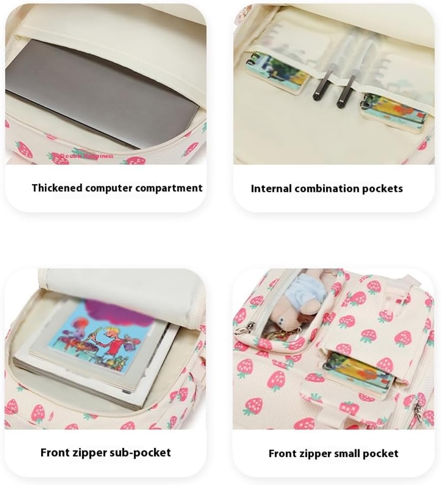 Coquette Backpack Set - Cute Strawberry Backpack 3Pcs Kawaii Aesthetic Daypack with Lunch Bag (A1 Pink Strawberry)