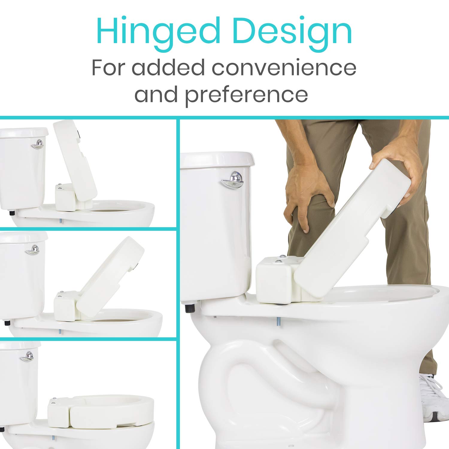 Vive Hinged Toilet Seat Riser Elevated, Raised Seat Lifter for