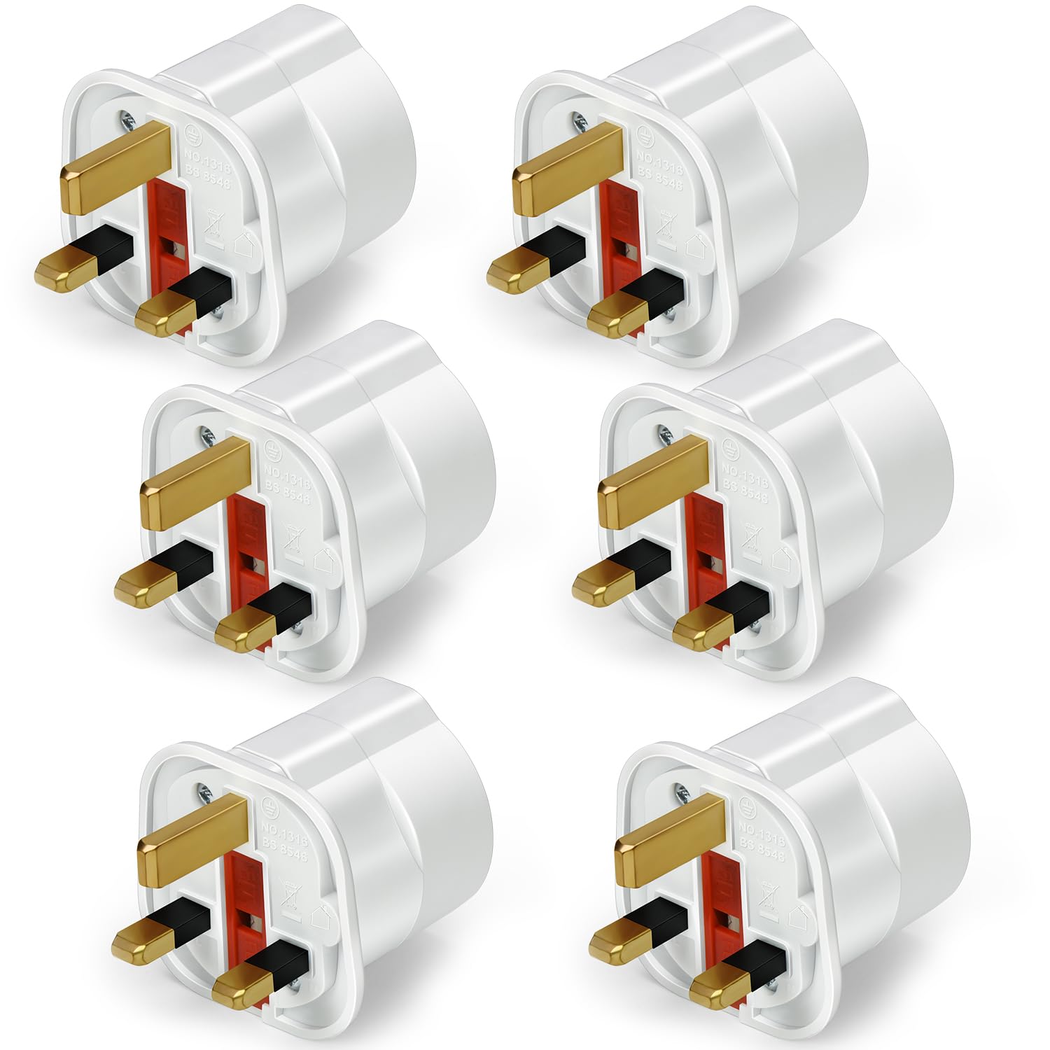 VGUARD European to UK Plug Adapter 6 Pack (NOT for UK Shavers/Toothbrushes Bathroom Plugs), EU to UK Plug Adapter 2 Pin Plug Adaptor to 3 Pin for Travel Electronic Device - White