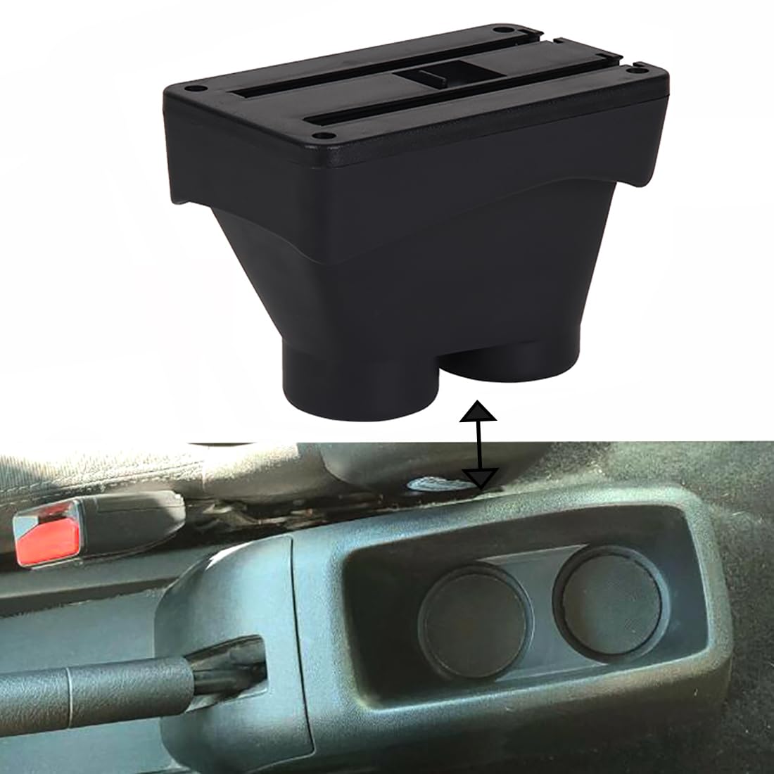 Bracciolo Compatible with Peugeot 208 2012-2018 Bracciolo Console Centrale Braccioli Poggiabraccio Braccio Vano Portaoggetti Doppio Spazio di Archiviazione Pelle Nera