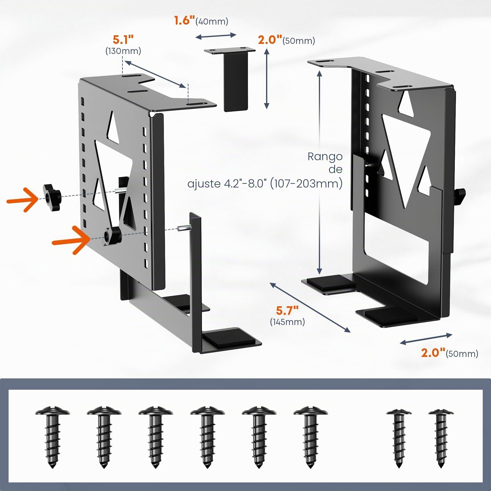 PUTORSEN Soporte de PC Mini/NAS Bajo el Escritorio, Soporte de PC Bajo el Escritorio Ajustable en Altura y Anchura