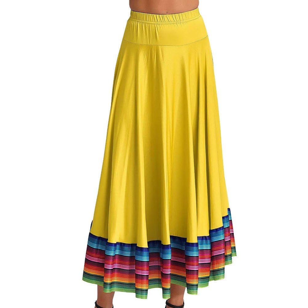 Gonna Danza Folcloristica Gonna Lunga Messicana Costume Spettacolo Spagnolo per Danza Popolare Messicana del Ventre Flamenco