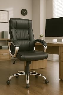 Vista Ergonomic Leatherette Boss Chair for Office | High Back Revolving Chair for Home, Office, Study & Gaming | Height Adjustable Office Chair in Crome Base | 1pc (Black)