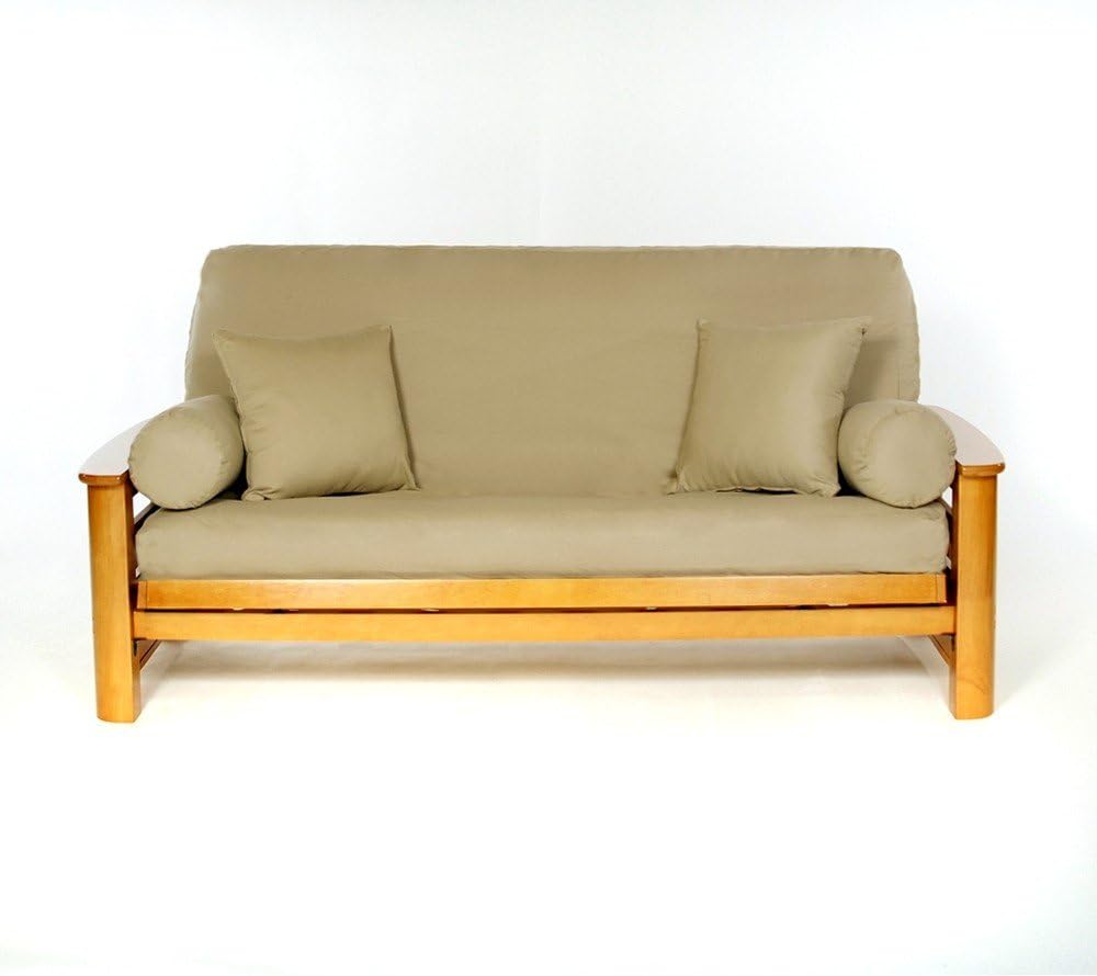Royal Heritage Home 100% Cotton Full Size Futon Cover - Khaki - Washable Zippered Sofa Furniture Bed Mattress Covers - Armless Couch Zipper Slipcover Protector/Encasement