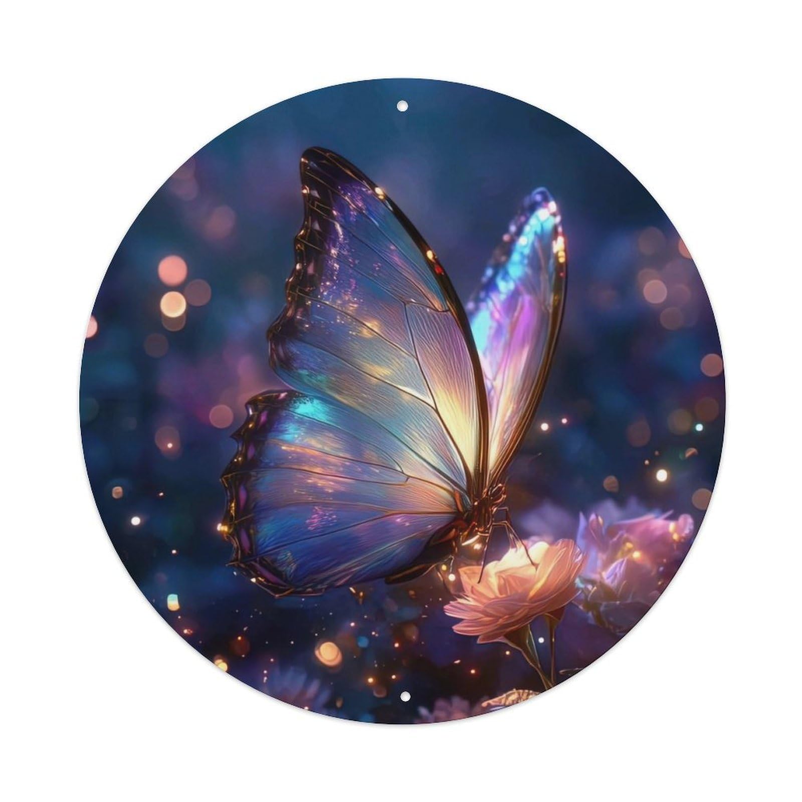 Cwbufd Vintage Style Animal Butterfly Blue Morpho Pink Peony Flower Magical Light Sparkle Vintage Metal Tin Sign Plaque Wall Decor For Cafe, Club Bar, Office, Garden Metal Poster 8X8inch