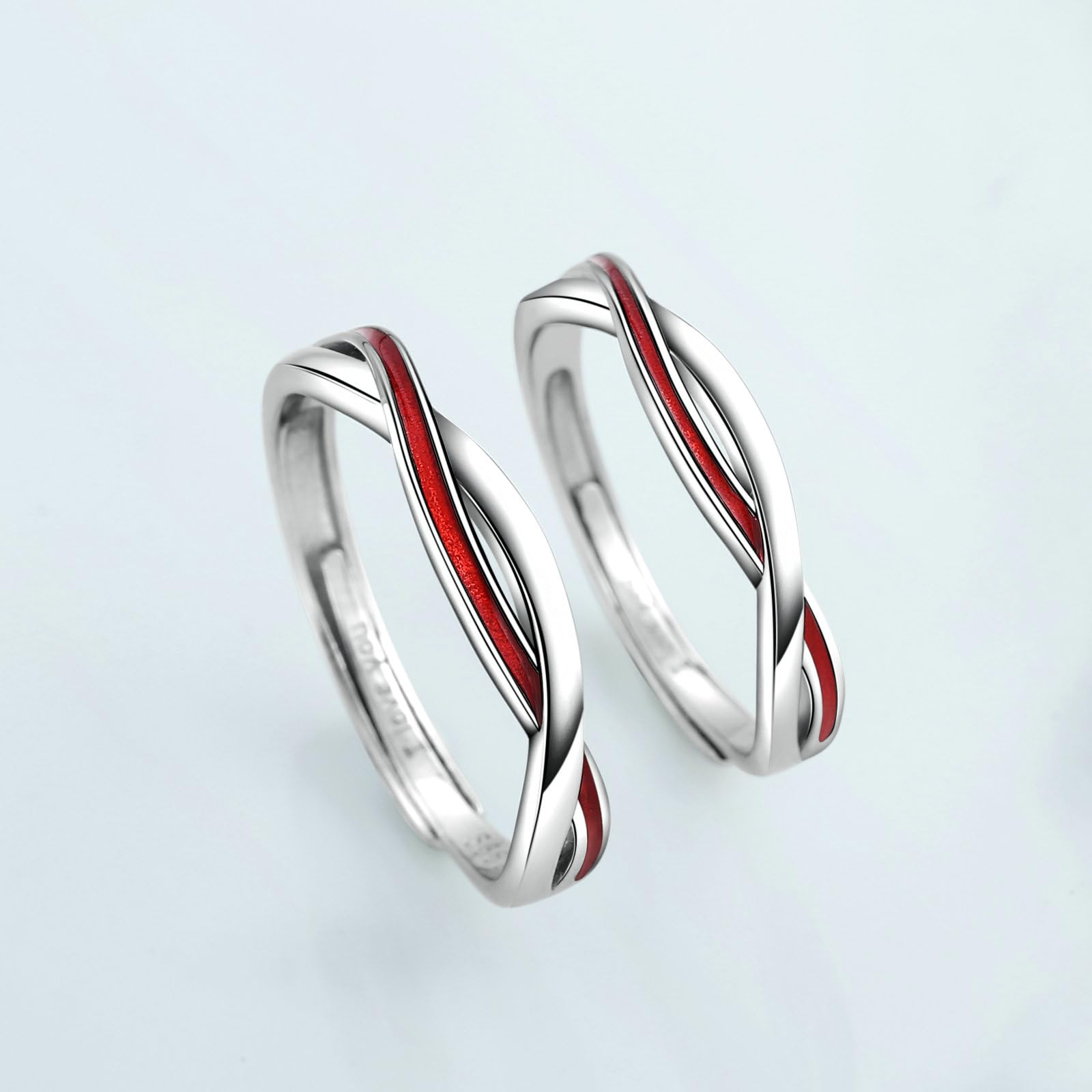 Anello di Coppia Filo Rosso, Anelli Argento Sterling con Linea Rossa Anello di Fidanzamento Donna Incisione Anello Argento Matrimonio Regolabile per Uomo e Donna