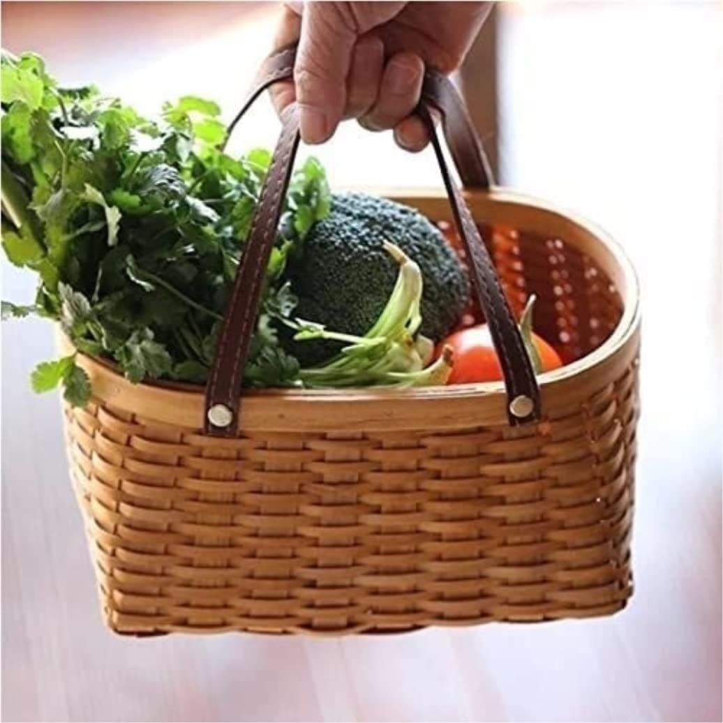 Koszyk Piknikowy Drewniany Kosz Do Przechowywania Kwiatów Przenośny Pojemnik Na Owoce Z Uchwytem Kosza Piknikowego Plenerowy(17 * 13.5 * 10cm)