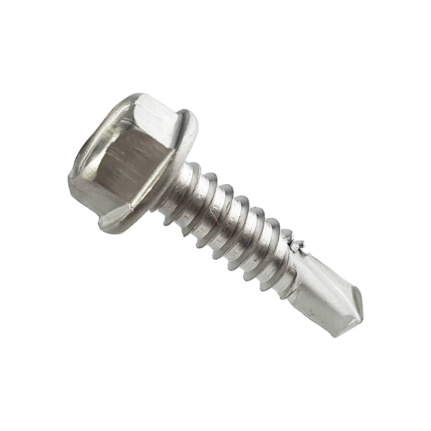#10 x 2-1/2 Hex Washer Head Self Drilling Tek Screws, Stainless Steel 410, Full Thread, Plain Finish, Self-Drilling, Quantity 500 by Fastenere