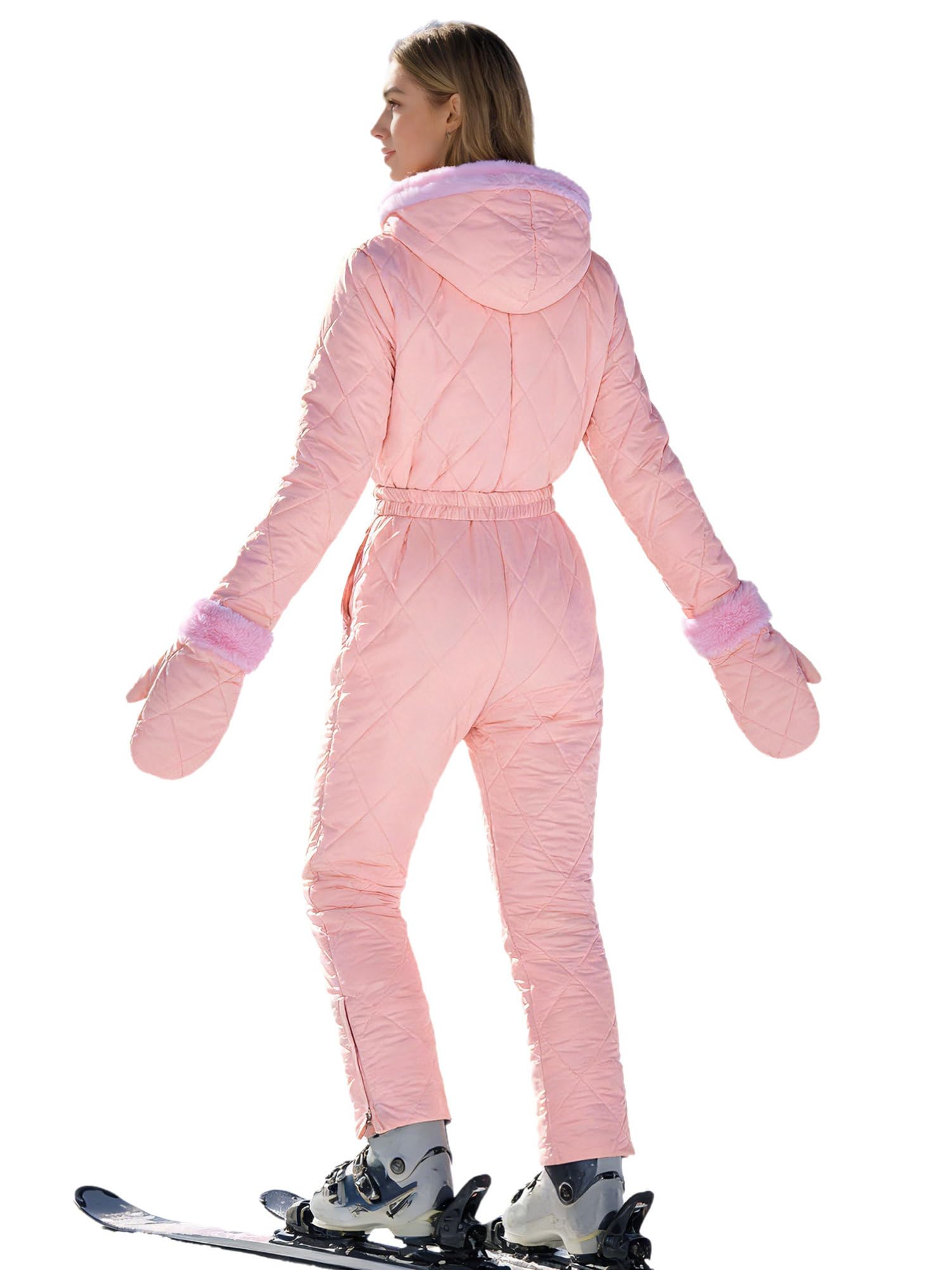 Alvivi Damski kombinezon narciarski, zimowy, ciepły kombinezon narciarski, kombinezon śniegowy, kombinezon z kapturem, wiatroszczelny, snowboard, narty, Rosa, S