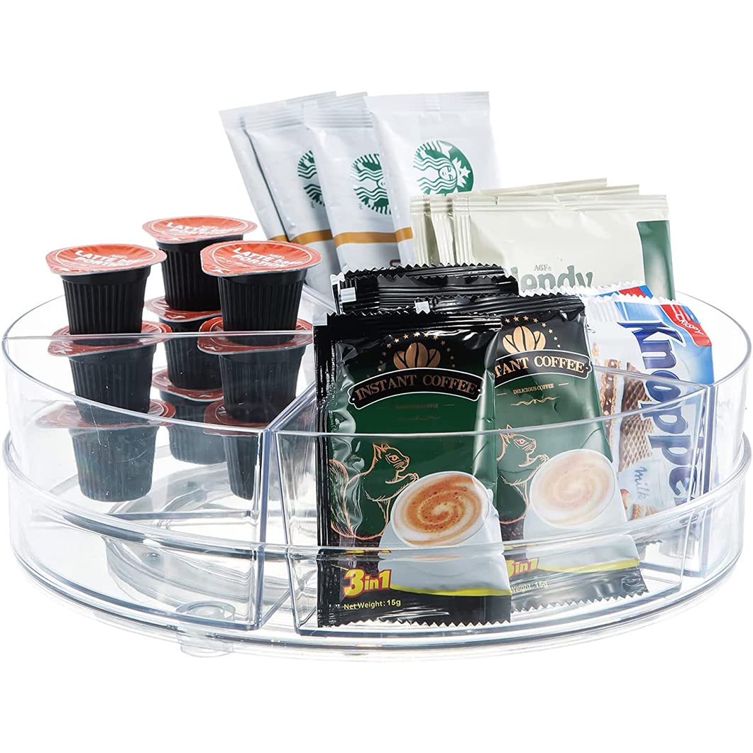 Lazy Susan Organizer,ANTOLE 2 in 1 Rotating Storage Spinner with with 5-Removable-Bins,Spice Rack Food Storage Container for Kitchen Cabinets,Pantry,Refrigerator,Bathroom Vanity (10.6in)