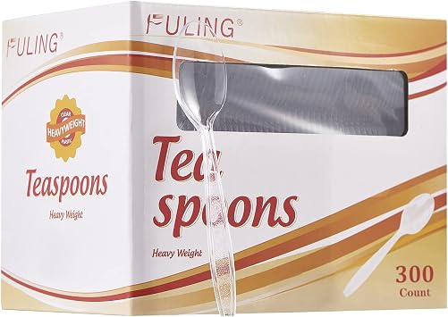 FULING [300 Pack] Plastic Spoons Crystal Clear Spoons Plastic Utensils Set Fancy Cutlery Elegant Disposable TeaSpoons Pack Bulk Kitchenware
