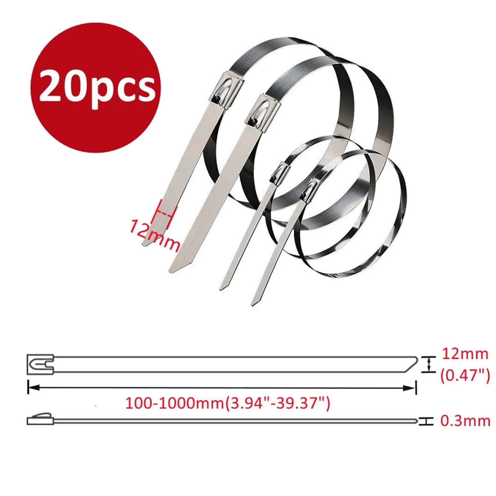 Fascette Metalliche 20 Fascette Stringicavo In Acciaio Inossidabile Da 4,6/7,9 Mm, Con Chiusura A Zip, Rivestite In Metallo, Multifunzionali(12mm(0.47inch),700mm(27.56inch))