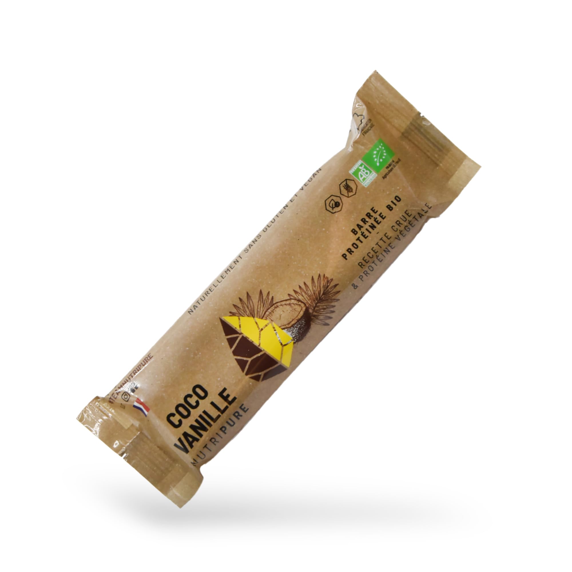 Nutripure | Raw Barre Bio | Barre Protéinée Coco Vanille | Vegan et Bio | Riche en Dattes, Beurre de Cacao et Fruits Secs | Snack Sain et Gourmand Sans Conservateur | Pack de 20 | Fabriqué en France