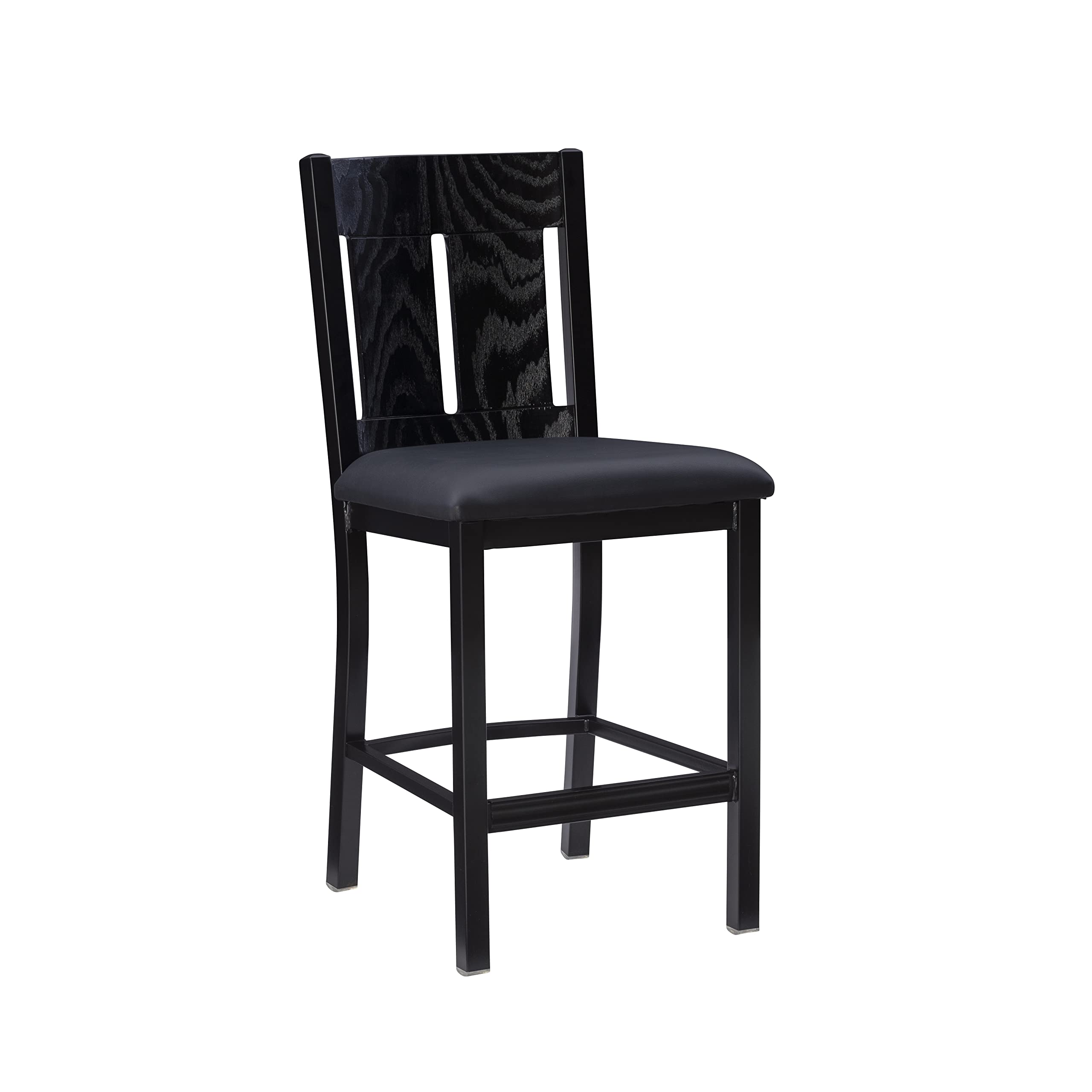 LinonJazmyn Black Fully Assembled Counter Stool with Black Faux Leather Upholstered Seat