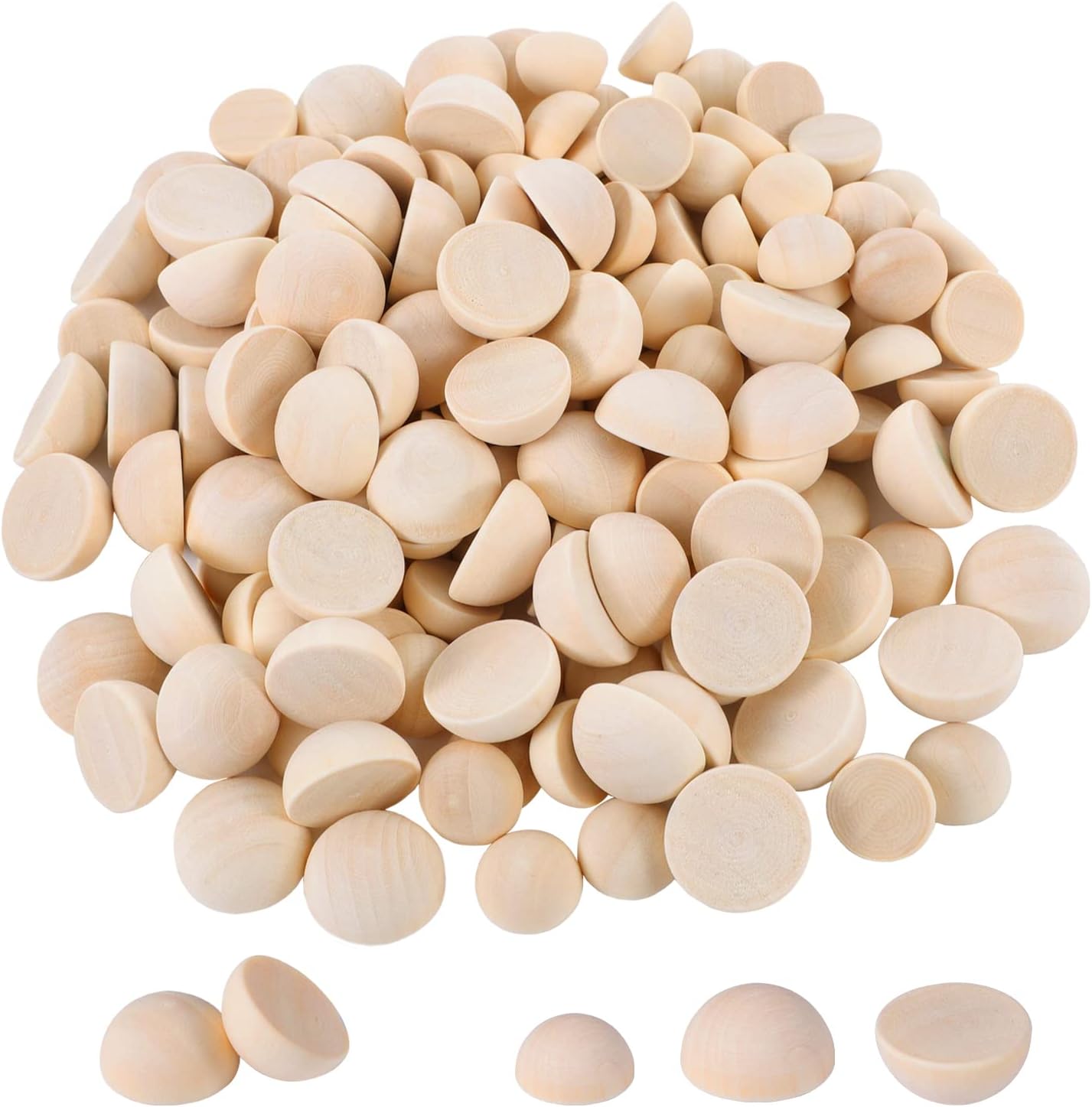 200Pcs 15&20 mm Half Wooden Beads, Half Wood Balls Half Craft Balls Unfinished Split Wood Balls for Paint DIY Craft Toy Home Decoration