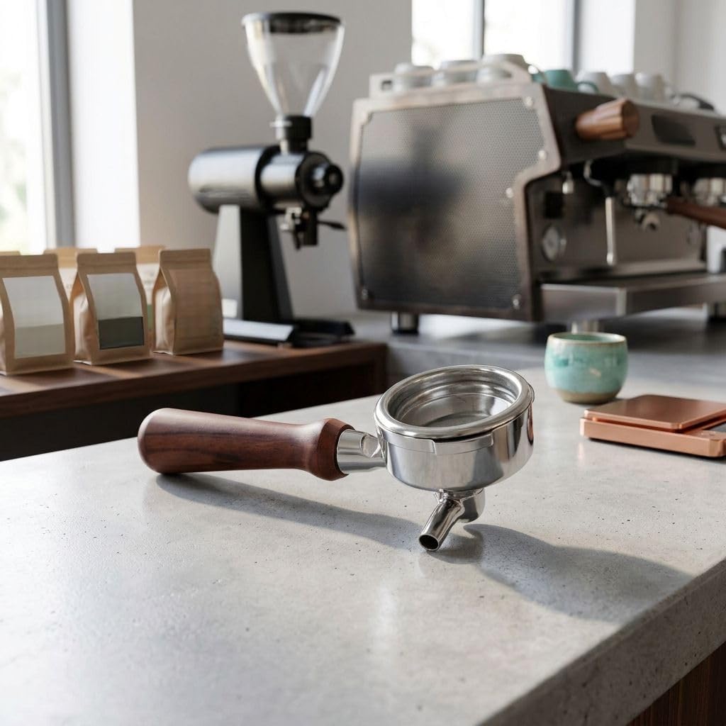 Filtro portafiltro Espresso 58 mm con cesta de filtro para Breville Serie 9, portafiltro de acero inoxidable 304 con mango de madera, extraíble para fácil limpieza, para cafeteras profesionales