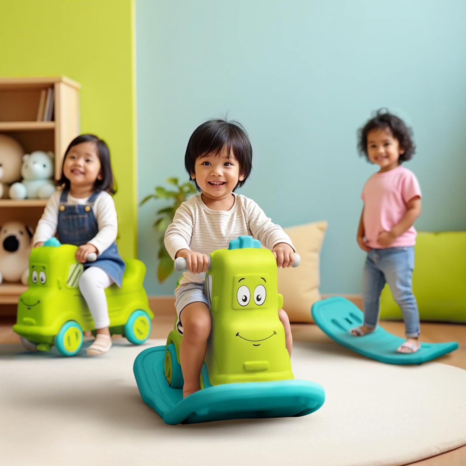 Happy Bear 3-in-1 Rock n Roll Ride-On | Push Car for 1 – 5 Years | Rocking Horse for Toddlers | Balance Board | Safe, Sturdy & Fun Indoor Toy (White)-image-14